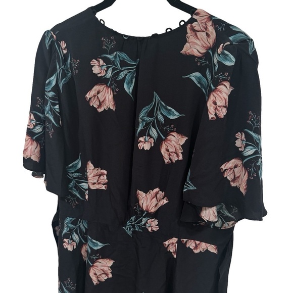 Nicholas Black and Floral Printed V-Neck A-Line Summer Belted Dress Size XXS - Picture 4 of 7